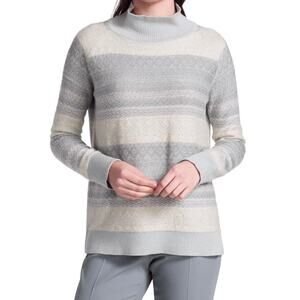 Fabiana Filippi Long-Sleeve Fair Isle Turtleneck Sweater Gray Small Luxury
